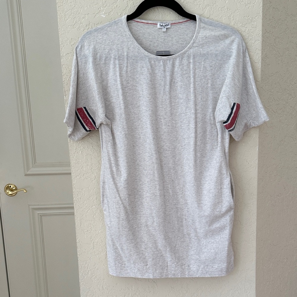 splendid Gray T-Shirt with Red and Blue Sleeve Stripes